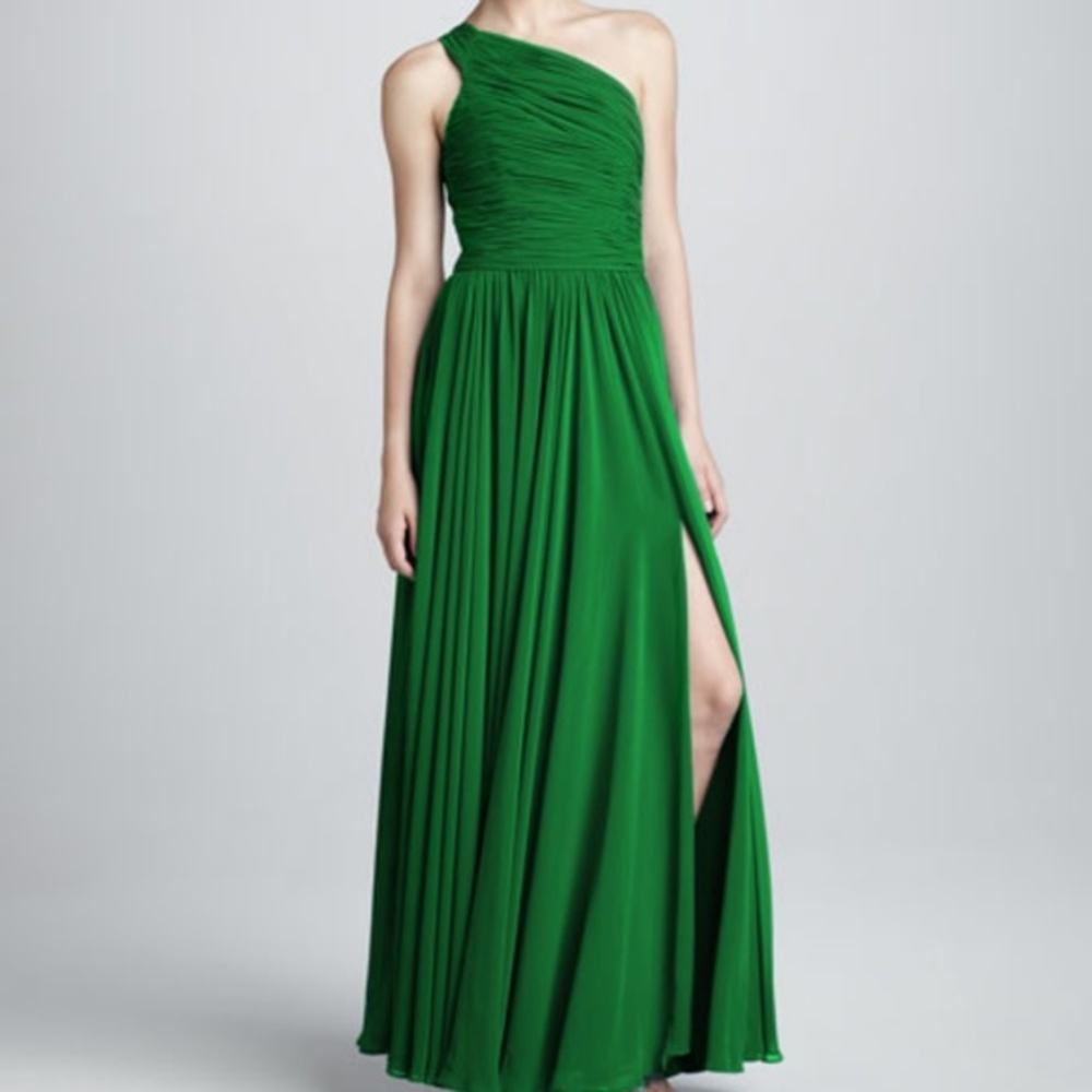 Halston Heritage One Shoulder Green Gown S…